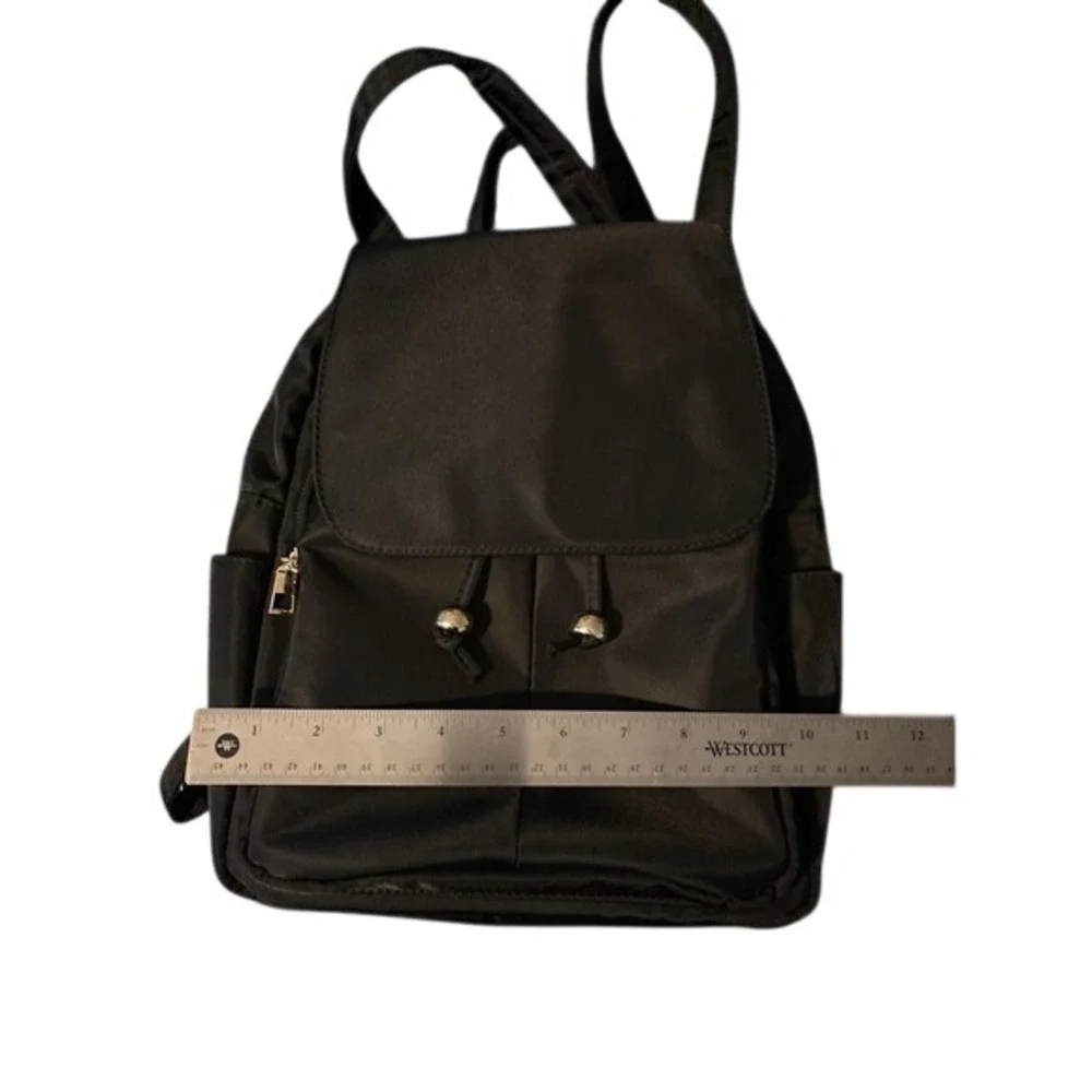 Black Nylon Mini Backpack Gold Hardware‎ Multi Pocket Travel Bag